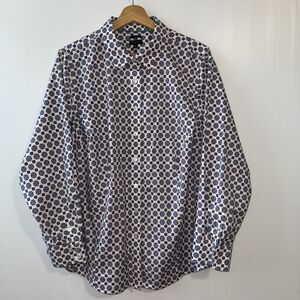 Talbots Non-Iron Geometric Print Long Sleeve Button-Up Shirt Sz 16W Women’s